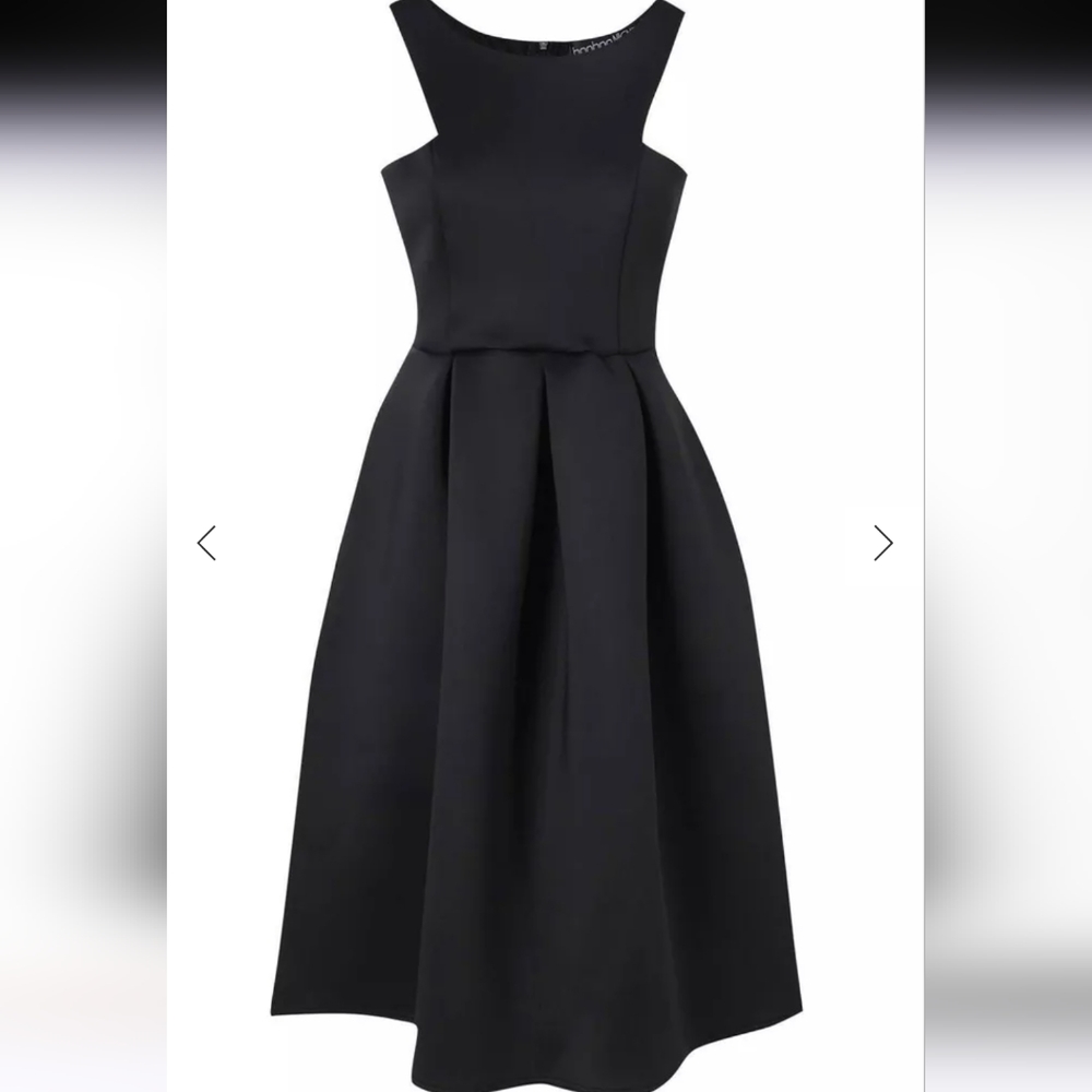 BOOHOO Scuba cutaway neckline midi bridesmaid dress. Size Small. Black - Picture 11 of 11